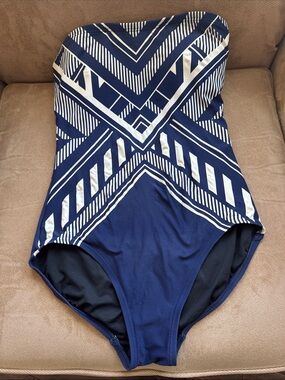 Vince Camuto Navy and White Geometric One-Piece Swimsuit